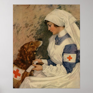 Vintage Armee-Krankenschwester mit goldenem Poster