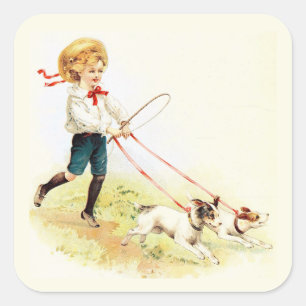 ~ VINTAGE ART 1905 ~ Freundliche Tiere ~ Quadratischer Aufkleber