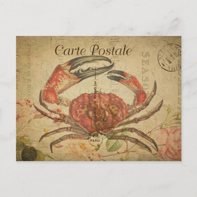Vintage Art Crab Postkarte (Vorderseite)