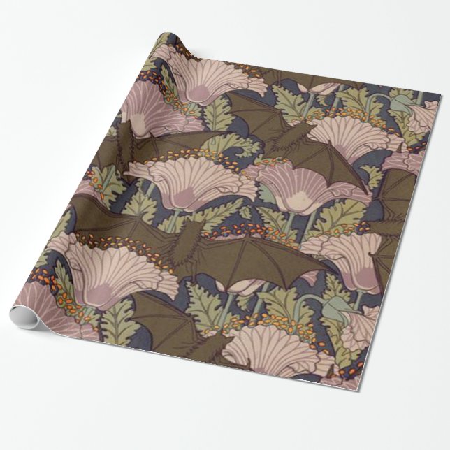 Vintage Art Deco Bat und Blume Geschenkpapier (Ungerollt)