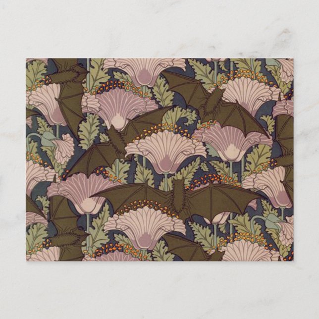 Vintage Art Deco Bat und Blume Postkarte (Vorderseite)