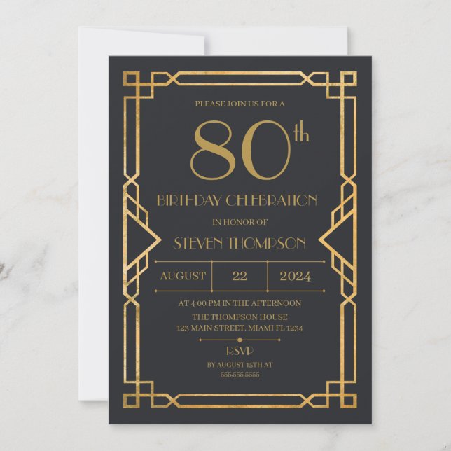 Vintage Art Deco Birthday party Einladung (Vorderseite)