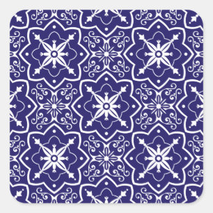 Vintage Art Deco Blaue Fliesen Abstrakte Geometrie Quadratischer Aufkleber