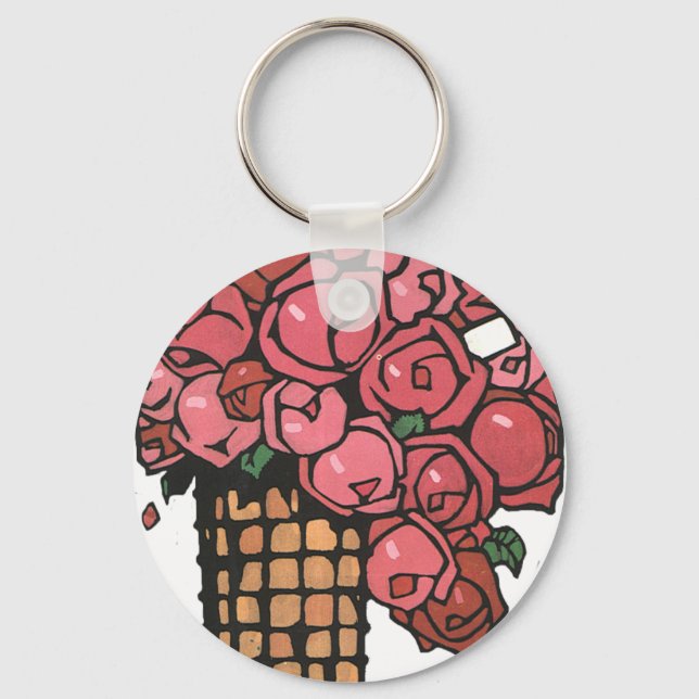 Vintage Art-Deco-Blume, Rosa-Garten-Rose Schlüsselanhänger (Vorderseite)