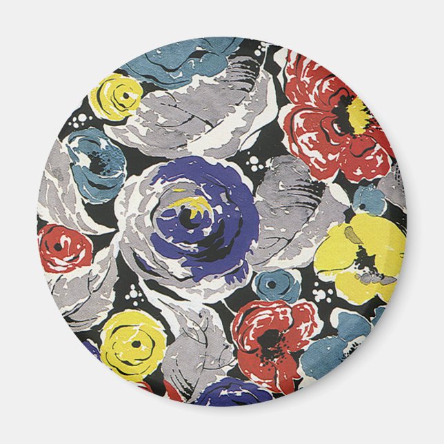 Vintage Art Deco Blume, Rose Blumenmuster Magnet (Vorne)