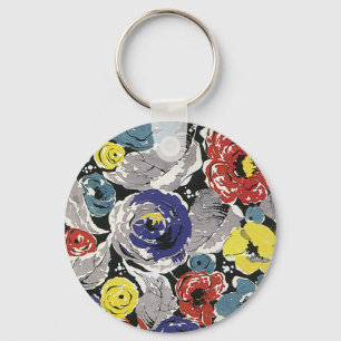 Vintage Art Deco Blumen, Rosen Blumenmuster Schlüsselanhänger