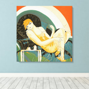 Vintage-Art-Déco-Dame auf Couch liegend, Chompre Leinwanddruck