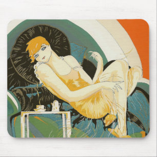 Vintage-Art-Déco-Dame auf Sofa liegend, Chompré Mousepad