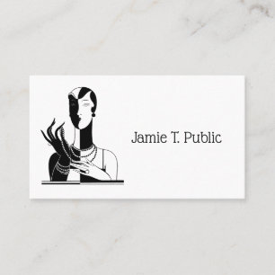 Vintage Art-Deco-Dame mit Perlen Schwarz Transmitt Visitenkarte