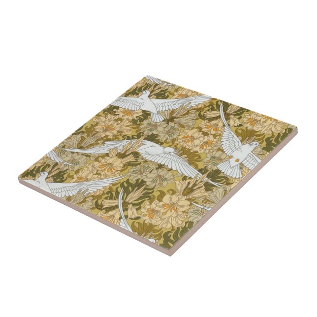 Vintage Art Deco Doves und Blume Fliese (Seite)