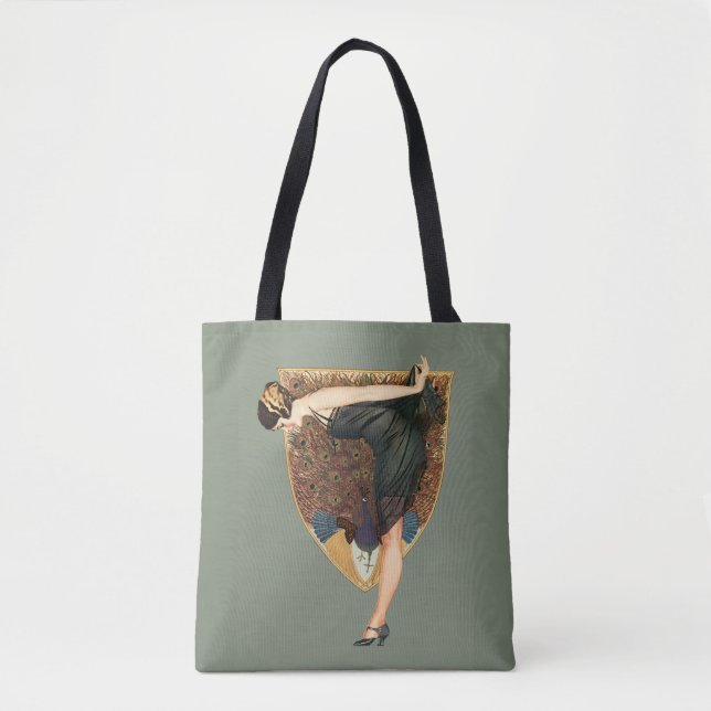 Vintage Art Deco Flapper mit Pfau  Tasche (Vorderseite)