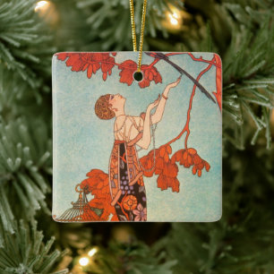 Vintage Art Deco, Flatterhafter Vogel von George B Keramikornament