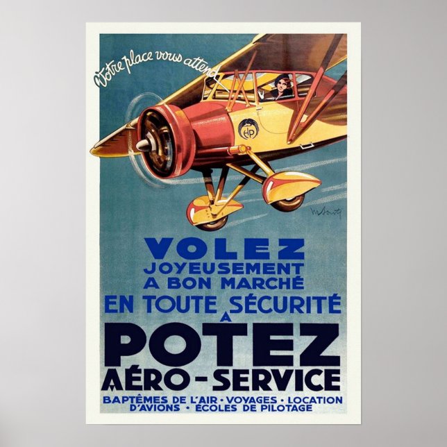 Vintage Art Deco Flugschule Poster (Vorne)
