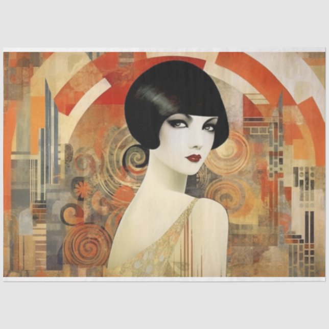 Vintage Art Deco-Frau Dekoupage Seidenpapier (Vorderseite)