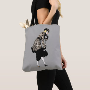 Vintage Art Deco Frau in Leopard Print Jacket Tasche