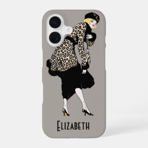 Vintage Art Deco Frau in Leopardenprint-Jacke iPhone 16 Hülle
