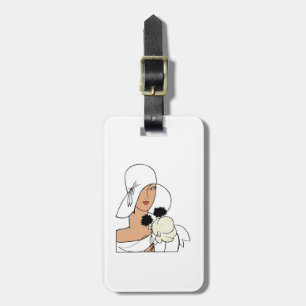 Vintage Art-Deco-Frau mit Blume mit Hut C Gepäckanhänger