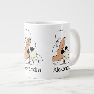 Vintage Art Deco Frau mit Blumen Hut C Jumbo-Tasse