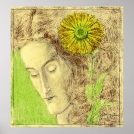 Vintage Art Deco Frau mit Chrysanthemum Poster