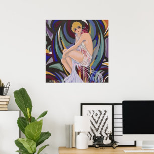 Vintage Art Deco Frau mit Drapes von S. Chompre Poster