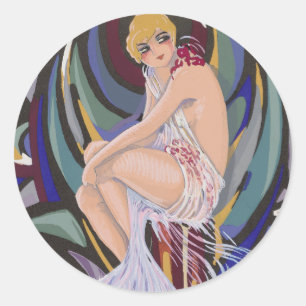 Vintage Art Deco Frau mit Drapes von S. Chompre Runder Aufkleber