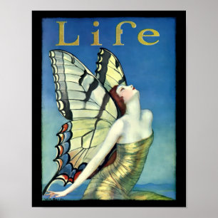 Vintage Art Deco Frau mit Schmetterlingsflügeln Poster