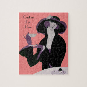 Vintage Art Deco Frau, Nachmittags-Tee und Cupcake