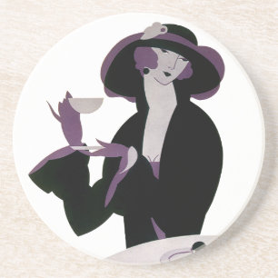 Vintage Art Deco Frau, Nachmittags-Tee und Cupcake Getränkeuntersetzer