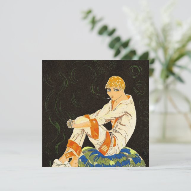 Vintage Art Deco Frau, rauchen von S. Chompre (Stehend Vorderseite)