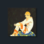 Vintage Art Deco Frau, rauchen von S. Chompre Leinwanddruck<br><div class="desc">Vintage Illustration Kunst Deko Alltagsbild mit einer eleganten Dame sitzen und entspannen beim Rauchen einer Zigarette. Sie sitzt in ihren Schlafanzügen und schwammigen Hausschuhen. Art Deco von S. Chompre.</div>