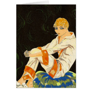 Vintage Art Deco Frau, rauchend von S. Chompre