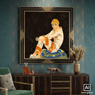 Vintage Art Deco Frau, raucht von S. Chompre Poster