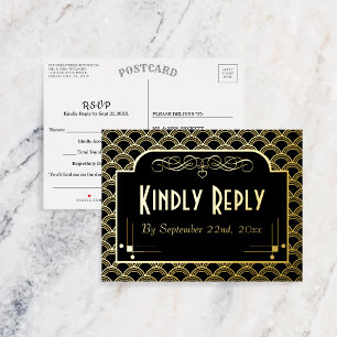 Vintage Art-Deco-Gatsby-Hochzeit RSVP Real Folie Einladungspostkarte