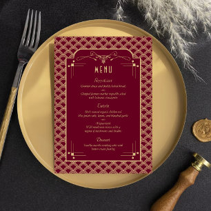 Vintage Art-Deco-Gatsby-Hochzeitsmenü-Karte der 20 Einladung
