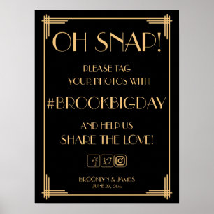 Vintage Art Deco Gold Gatsby Hashtag Schild 18x24