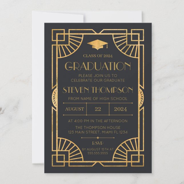 Vintage Art Deco Graduation Invitation Einladung (Vorderseite)