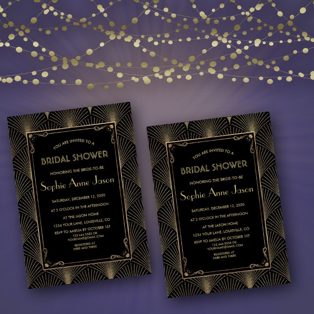Vintage Art Déco Grand Gatsby Invitation Fête des  (bridal shower invite, Art Deco bridal shower invitation, gold black bridal shower, roaring 20s )