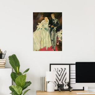 Vintage Art Deco Hochzeit Braut und Bräutigam Fris Poster