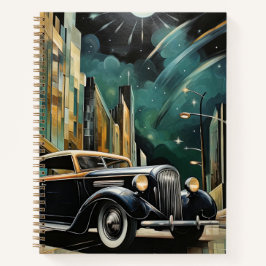 Vintage Art Deco-Inspiriert Auto im Mondschein Notizbuch