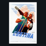 Vintage art deco Italian ski travel Poster<br><div class="desc">Retouched,  restored and proffesionally enlarged.
 1930s Art deco advertisement for the famous Italian ski resort Cortina d'Ampezzo,  showing a couple in the mountains. Typical art deco pastel colors.</div>