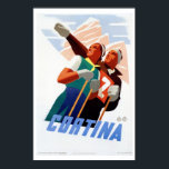Vintage art deco Italian ski travel Poster<br><div class="desc">Retouched,  restored and proffesionally enlarged.
 1930s Art deco advertisement for the famous Italian ski resort Cortina d'Ampezzo,  showing a couple in the mountains. Typical art deco pastel colors.</div>
