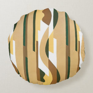 Vintage Art Deco Jazz Kurvenmuster Herbstfarben Rundes Kissen