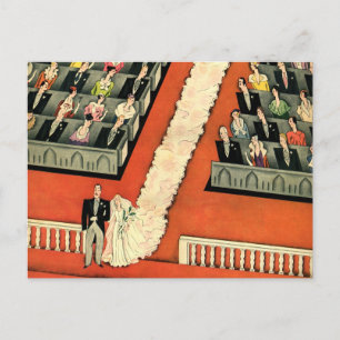 Vintage Art Deco Jungvermählte, Adressänderung Ankündigungspostkarte