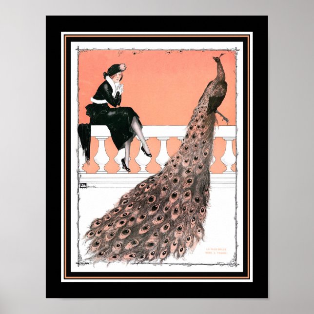 Vintage, Art Déco "Lady & Peacock" (Devant)
