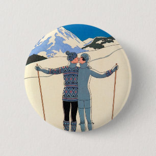 Vintage Art Deco, Liebende im Schnee von George Ba Button