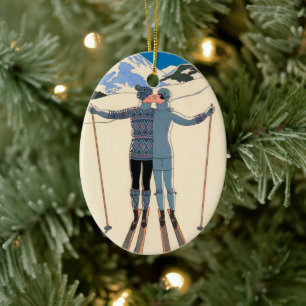 Vintage Art Deco, Liebende im Schnee von George Ba Keramikornament