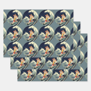 Vintage-Art-Déco-Liebende küssen sich in den Welle Geschenkpapier Set