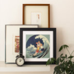 Vintage Art Deco Liebhaber des Kusses in den Welle Poster<br><div class="desc">Vintage Illustration Kunst Deko Liebe und Romantik Image mit einem jungen Paar,  das unter dem Surfen umarmt und küsst,  eine Meereswelle am Strand. Künstler: George Barbier,  c. 1921</div>