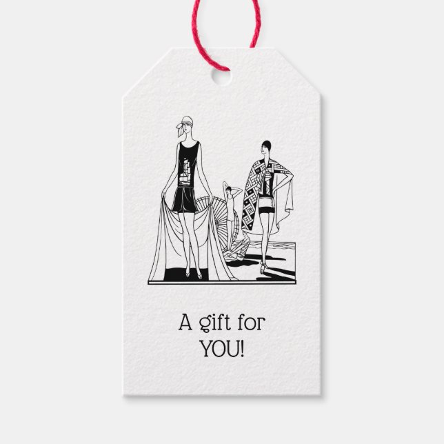 Vintage Art-Deco-modische Damen am Strand Geschenkanhänger (Vorderseite)