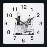 Vintage Art-Deco-modische Damen am Strand Quadratische Wanduhr<br><div class="desc">Vintage Art Deco Modisch Ladys at the Beach Individualisierbare Einladungen und Accessoires mit einem stilvollen Vintagen Deko-Bild von einem modischen 1920er - 1930er Frauen in Badewanne Anzüge am Strand. Bitte beachten Sie, dass es sich um ein grafisches Design handelt, das keine wirklichen Stoffe, Metalle, Ätzungen oder Prägungen enthält. 2017 ©itsMyPartyDesigns...</div>